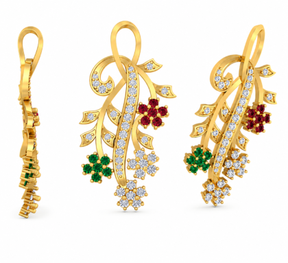 Ruby & Emerald Blossom Diamond Pendant