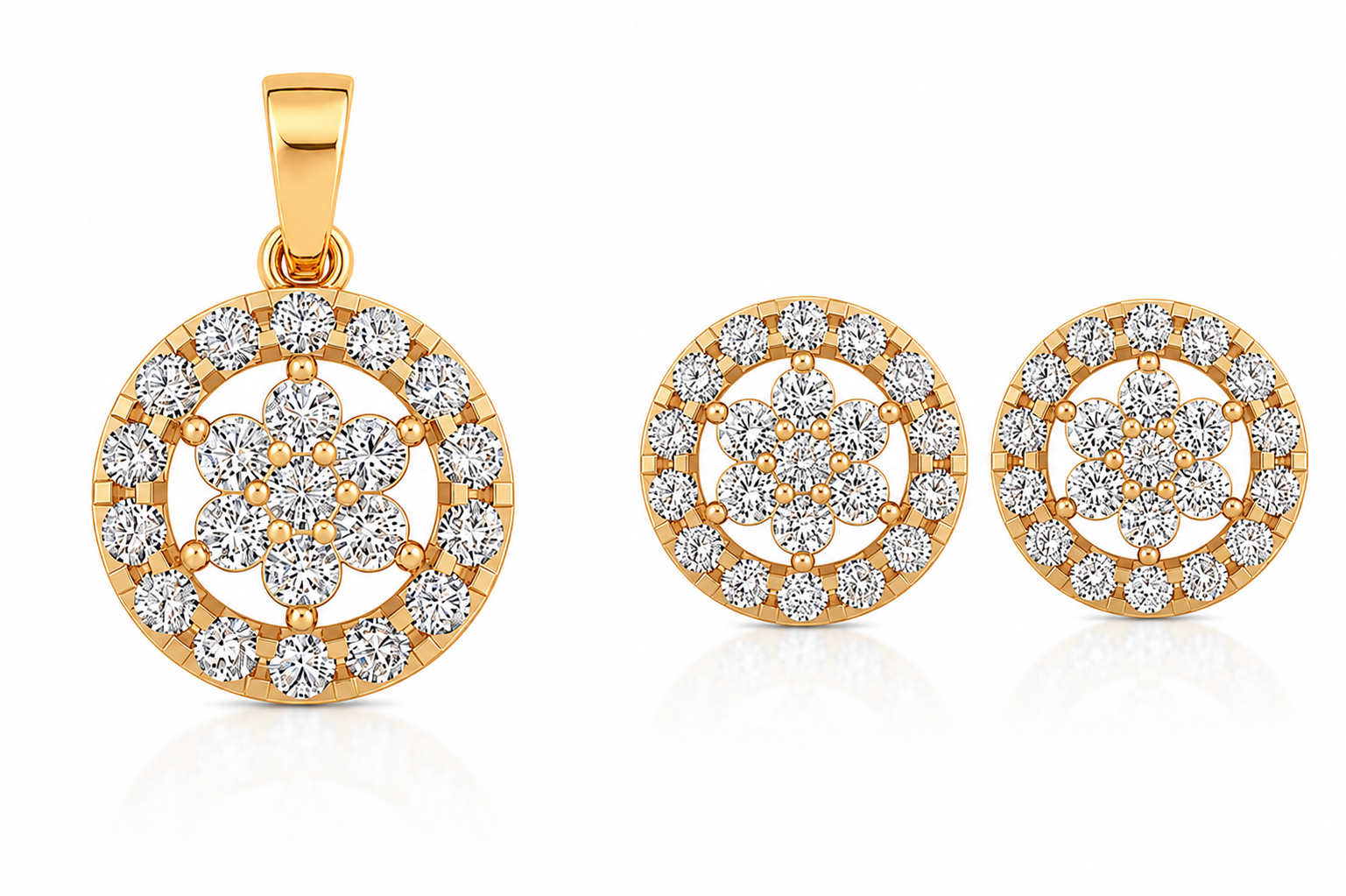 Aurora Bloom Diamond Pendant & Stud Earrings Set